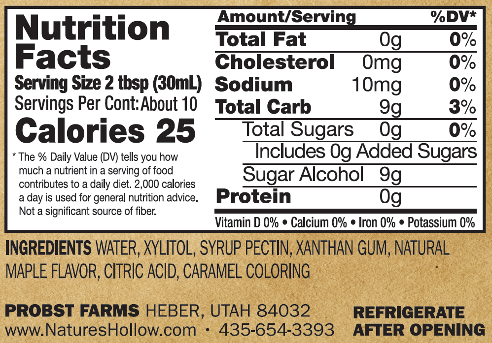 Maple Sugar Free Syrup Nature's Hollow Sugar free Preserves